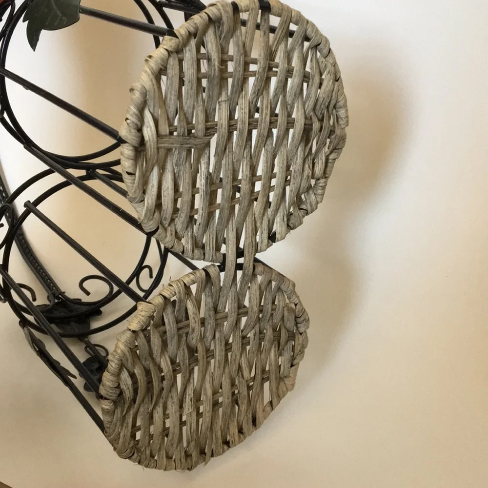 Wicker & Metal Wine Bottle Caddy/Holder